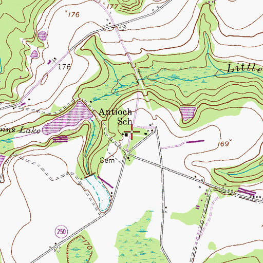 Topographic Map of Antioch School, GA