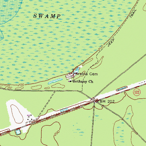Topographic Map of Arabia Cemetery, GA