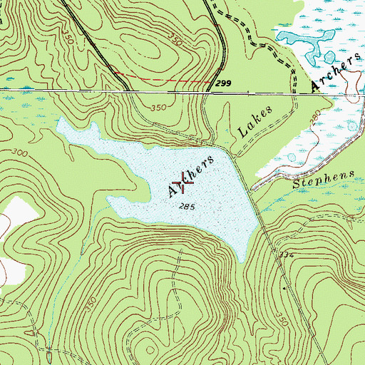 Topographic Map of Archers Lakes, GA