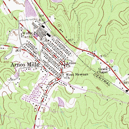 Topographic Map of Arnco Church, GA