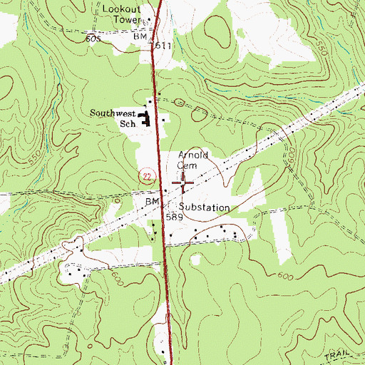 Topographic Map of Arnold Cemetery, GA