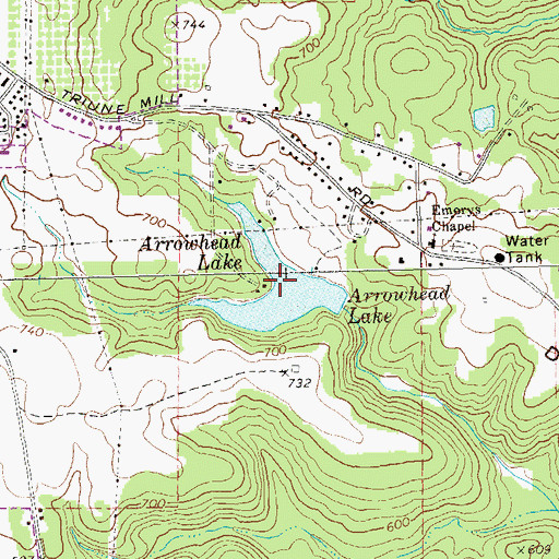 Topographic Map of Arrowhead Lake, GA