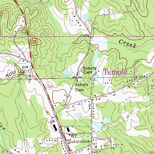 Topographic Map of Asbury Cemetery, GA