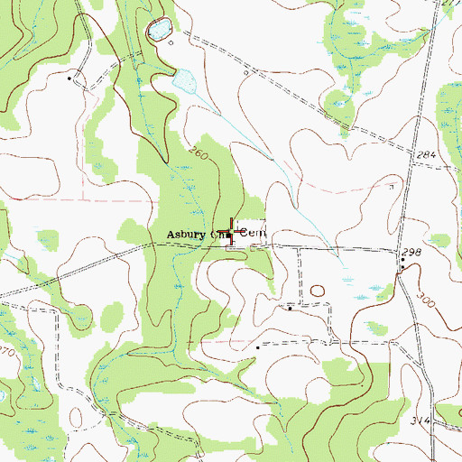 Topographic Map of Asbury Church, GA