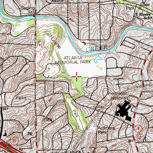 Topographic Map of Atlanta Memorial Park, GA