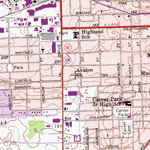 Topographic Map of Avalon Church, GA