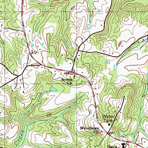 Topographic Map of Avans Church, GA