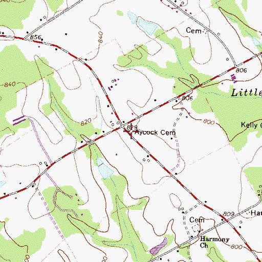 Topographic Map of Aycock Cemetery, GA