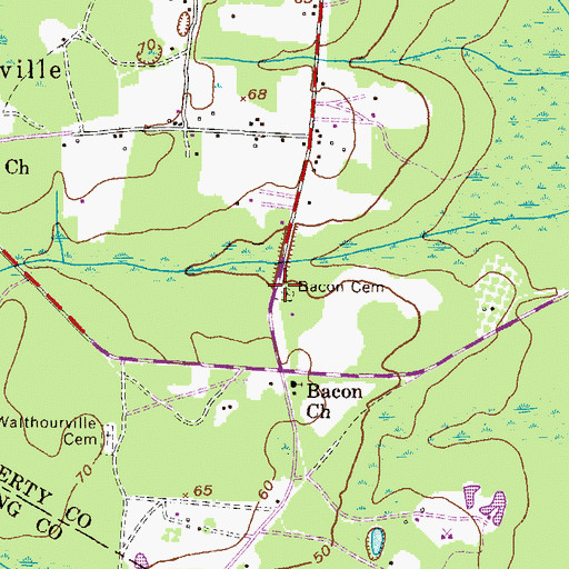 Topographic Map of Bacon Cemetery, GA