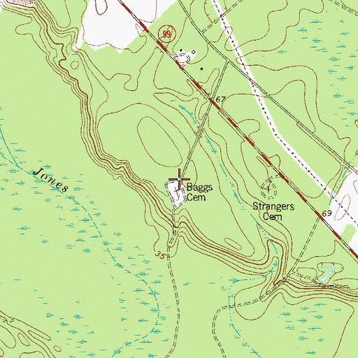 Topographic Map of Baggs Cemetery, GA