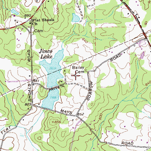 Topographic Map of Bailey Cemetery, GA