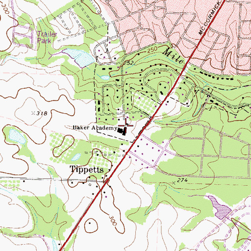 Topographic Map of Baker Academy, GA