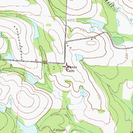 Topographic Map of Baker Cemetery, GA