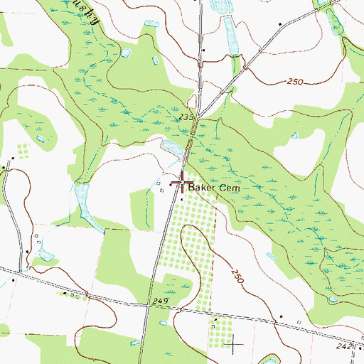 Topographic Map of Baker Cemetery, GA