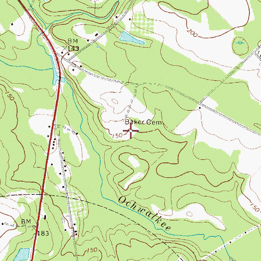 Topographic Map of Baker Cemetery, GA