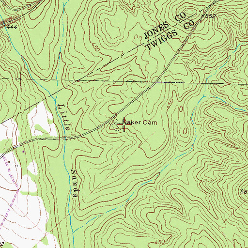 Topographic Map of Baker Cemetery, GA