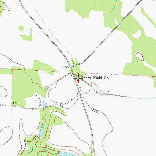 Topographic Map of Baker Field Church, GA