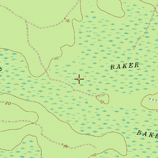 Topographic Map of Baker Swamp, GA