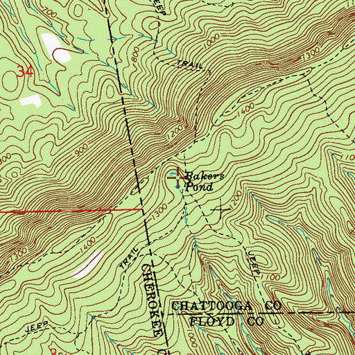 Topographic Map of Bakers Pond, GA
