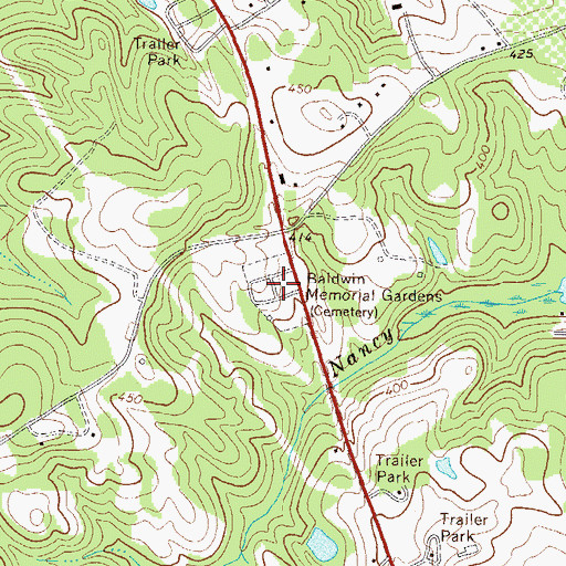 Topographic Map of Baldwin Memorial Gardens, GA