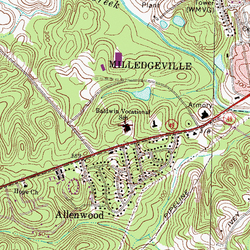 Topographic Map of Baldwin Vocational School, GA