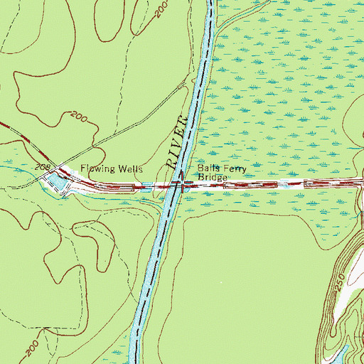 Topographic Map of Balls Ferry Bridge, GA
