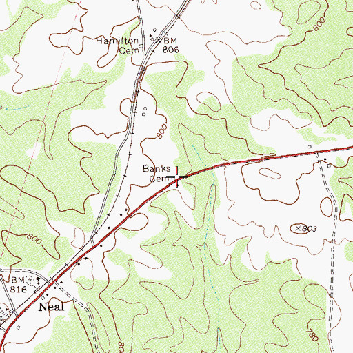 Topographic Map of Banks Cemetery, GA