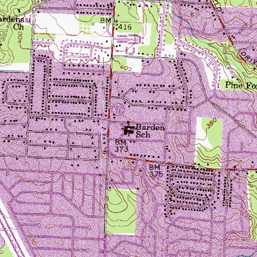 Topographic Map of Barden School, GA