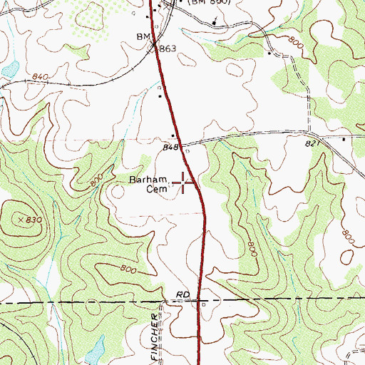 Topographic Map of Barham Cemetery, GA