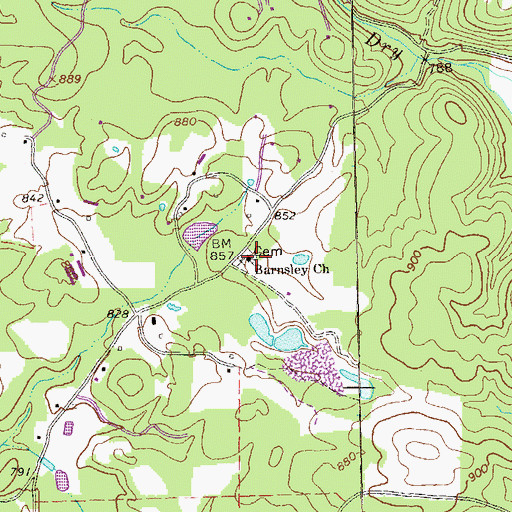 Topographic Map of Barnsley Church, GA