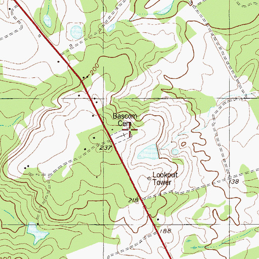 Topographic Map of Bascom Cemetery, GA
