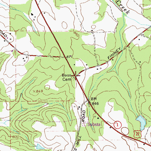 Topographic Map of Bass Cemetery, GA
