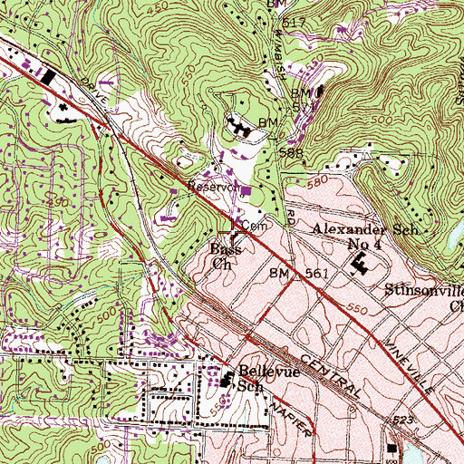 Topographic Map of Bass Church, GA