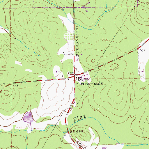 Topographic Map of Bass Crossroads, GA