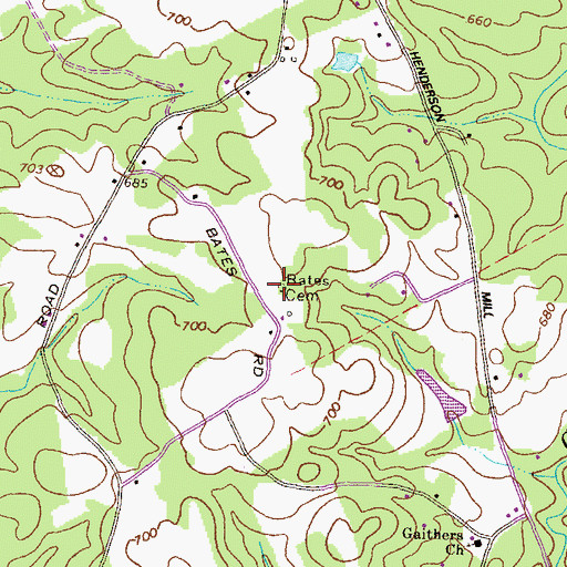 Topographic Map of Bates Cemetery, GA