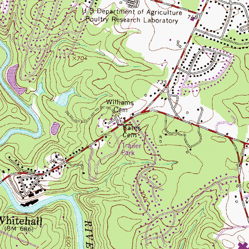 Topographic Map of Bates Cemetery, GA