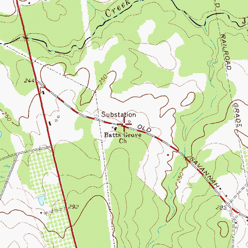 Topographic Map of Batts Grove Church, GA