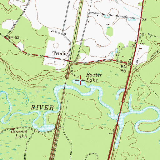 Topographic Map of Baxter Lake, GA