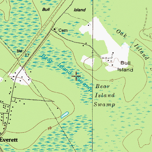 Topographic Map of Bear Island Swamp, GA