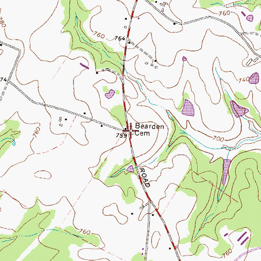Topographic Map of Bearden Cemetery, GA