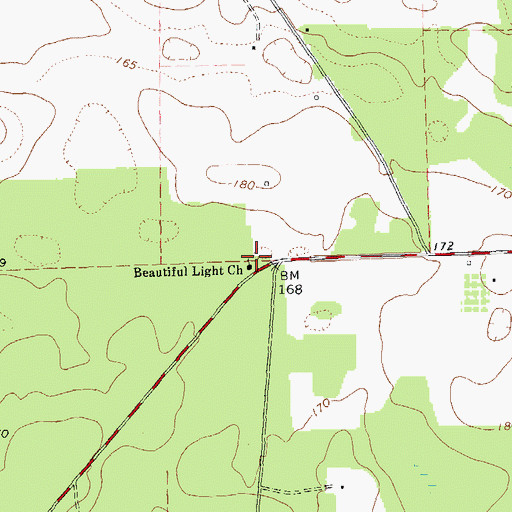 Topographic Map of Beautiful Ligh Church, GA