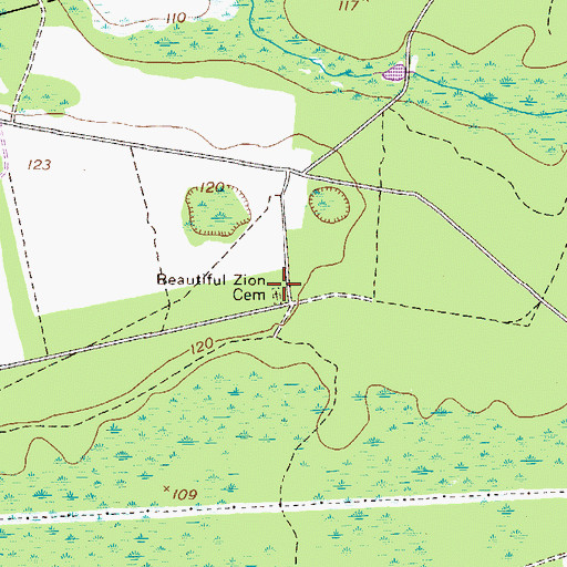 Topographic Map of Beautiful Zion Cemetery, GA