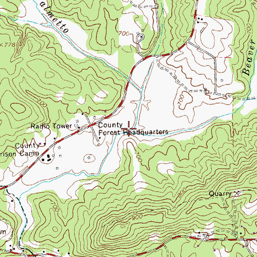 Topographic Map of Beaver Creek, GA