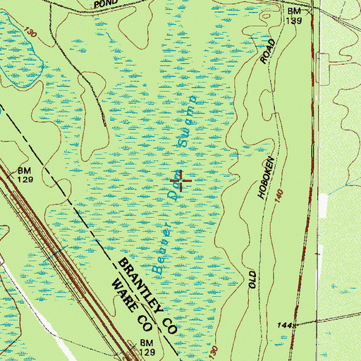 Topographic Map of Beaver Dam Swamp, GA