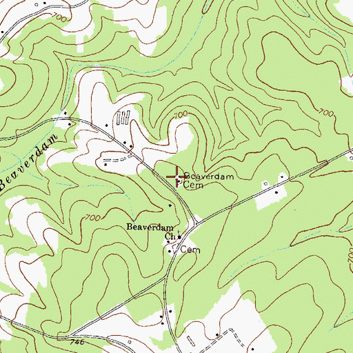 Topographic Map of Beaverdam Cemetery, GA