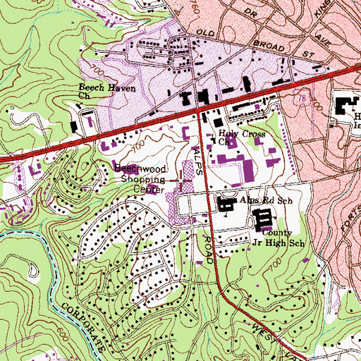 Topographic Map of Beechwood Shopping Center, GA