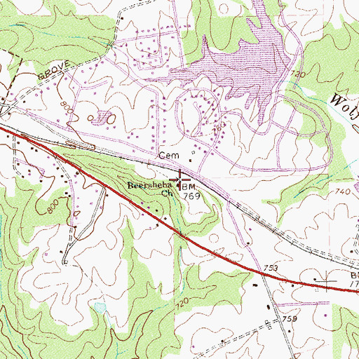 Topographic Map of Beersheba Primitive Baptist Church, GA