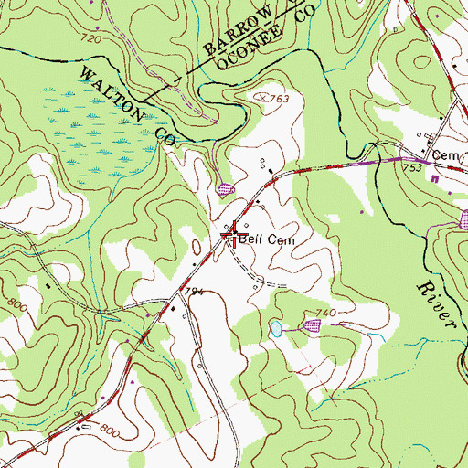 Topographic Map of Bell Cemetery, GA