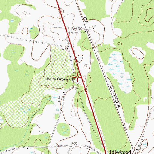 Topographic Map of Bells Grove Church, GA