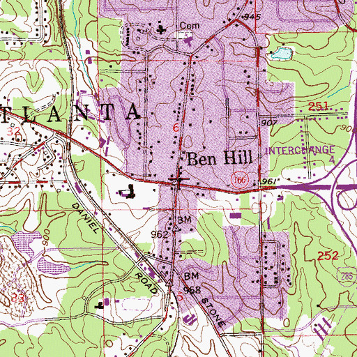 Topographic Map of Ben Hill, GA